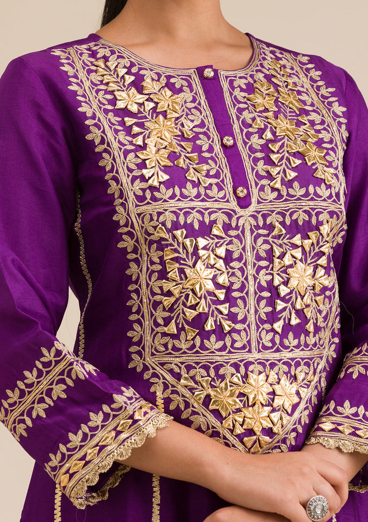 Purple Zariwork Semi Crepe Readymade Salwar Suit