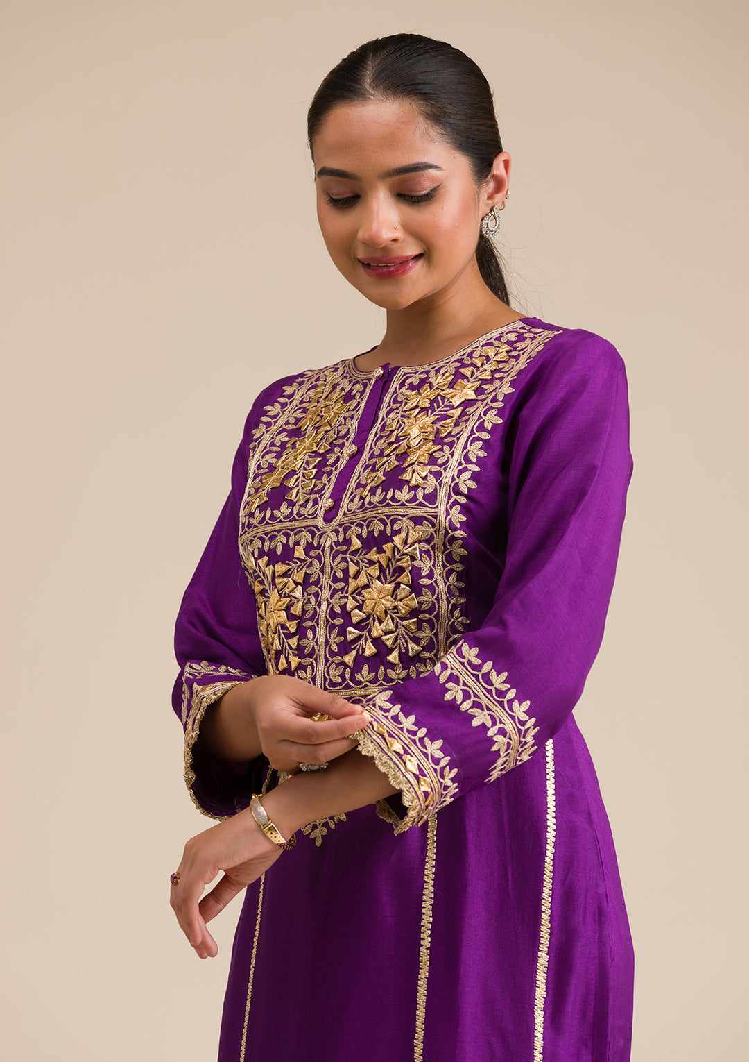 Purple Zariwork Semi Crepe Readymade Salwar Suit