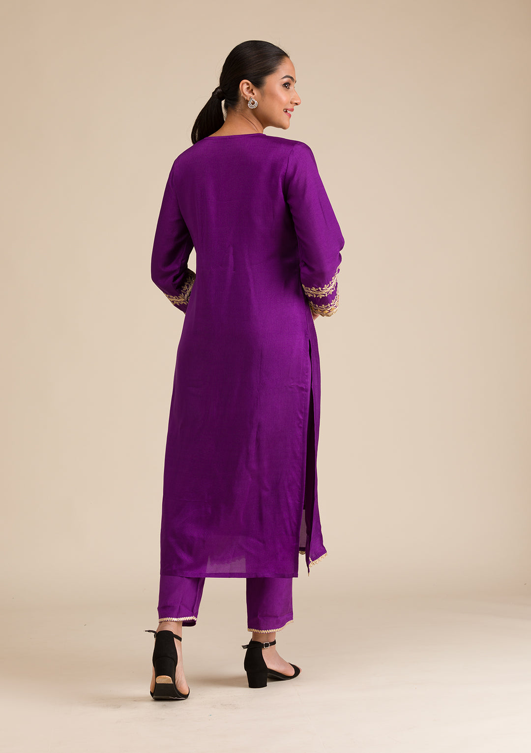 Purple Zariwork Semi Crepe Readymade Salwar Suit