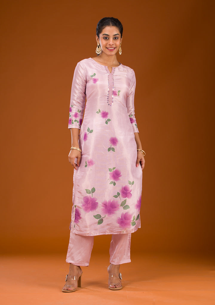 Purple Zariwork Semi Crepe Readymade Salwar Suit