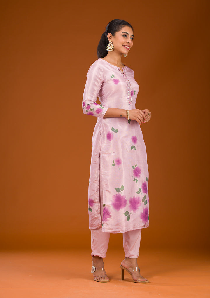 Purple Zariwork Semi Crepe Readymade Salwar Suit