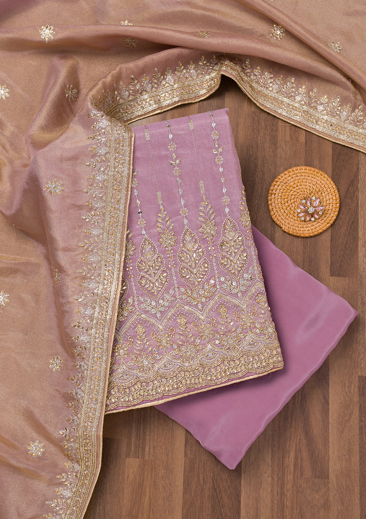 Purple Zariwork Semi Crepe Unstitched Salwar Suit