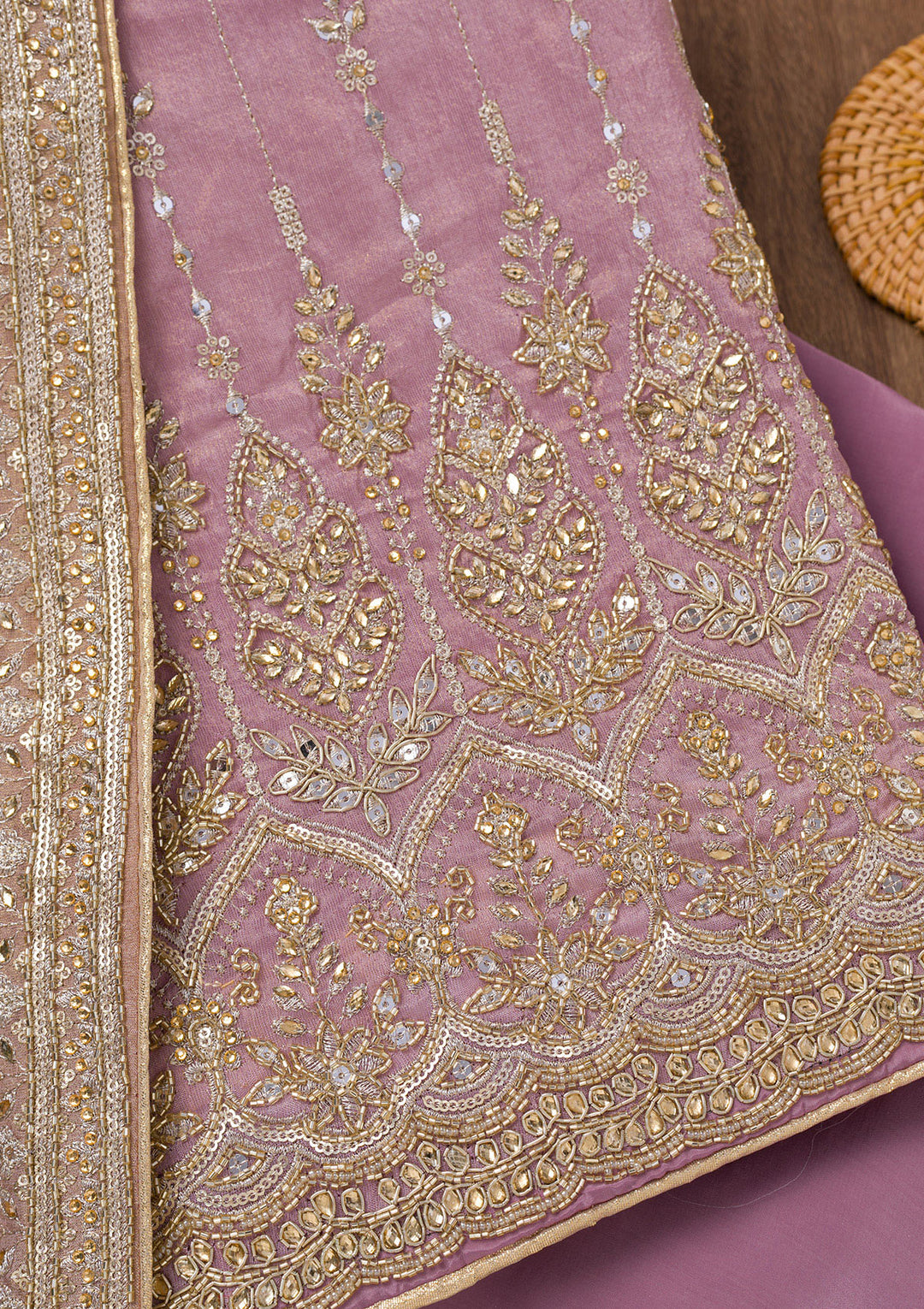 Purple Zariwork Semi Crepe Unstitched Salwar Suit