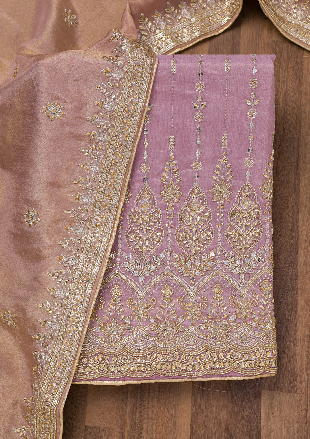Purple Zariwork Semi Crepe Unstitched Salwar Suit
