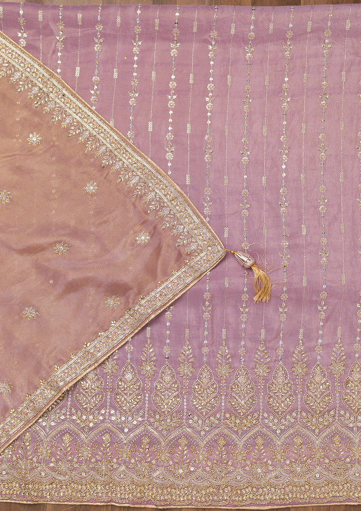 Purple Zariwork Semi Crepe Unstitched Salwar Suit