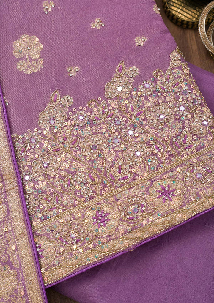 Purple Zariwork Semi Crepe Unstitched Salwar Suit
