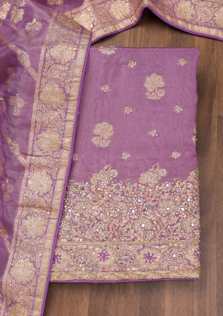 Purple Zariwork Semi Crepe Unstitched Salwar Suit