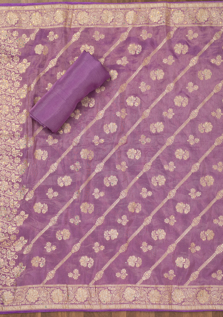 Purple Zariwork Semi Crepe Unstitched Salwar Suit