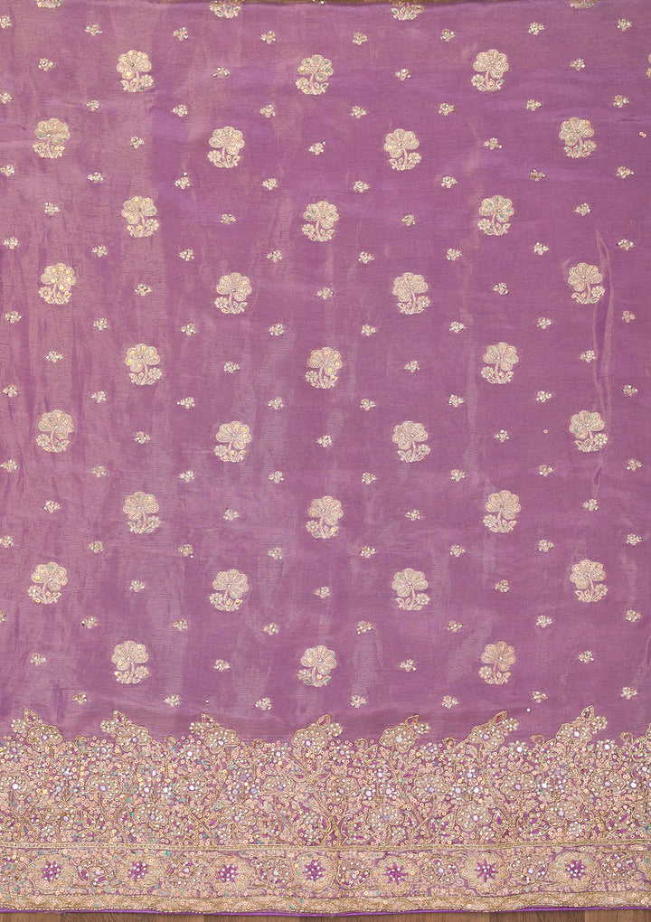 Purple Zariwork Semi Crepe Unstitched Salwar Suit