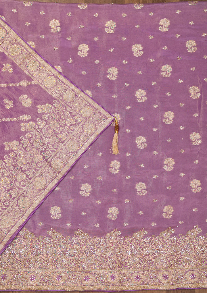 Purple Zariwork Semi Crepe Unstitched Salwar Suit
