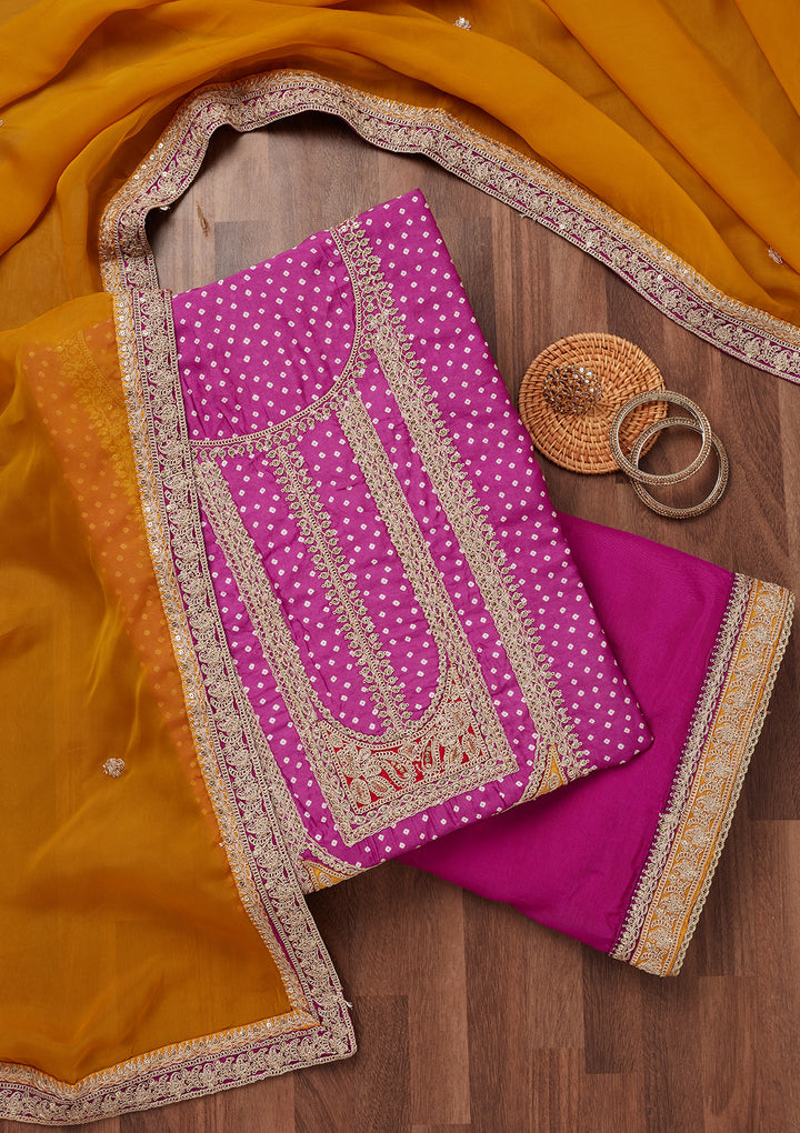 Purple Zariwork Semi Crepe Unstitched Salwar Suit