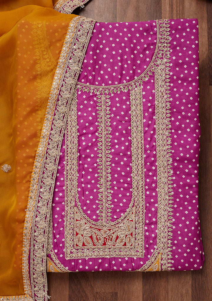 Purple Zariwork Semi Crepe Unstitched Salwar Suit