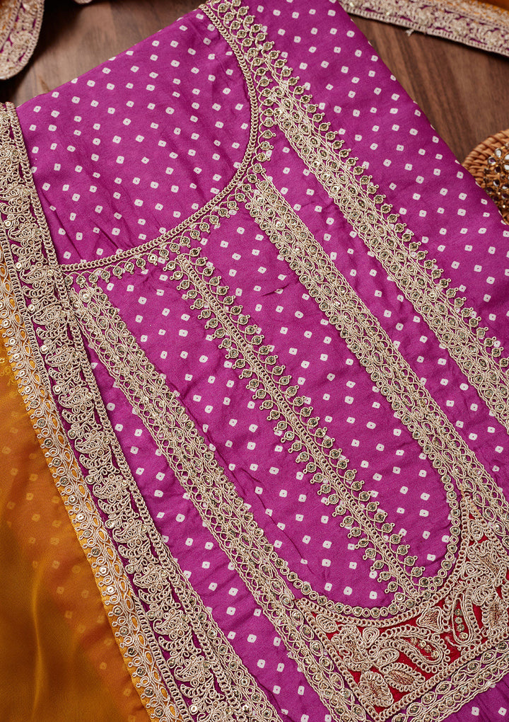 Purple Zariwork Semi Crepe Unstitched Salwar Suit