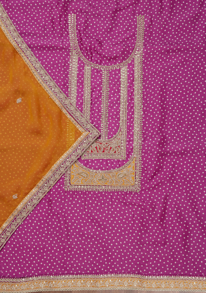Purple Zariwork Semi Crepe Unstitched Salwar Suit