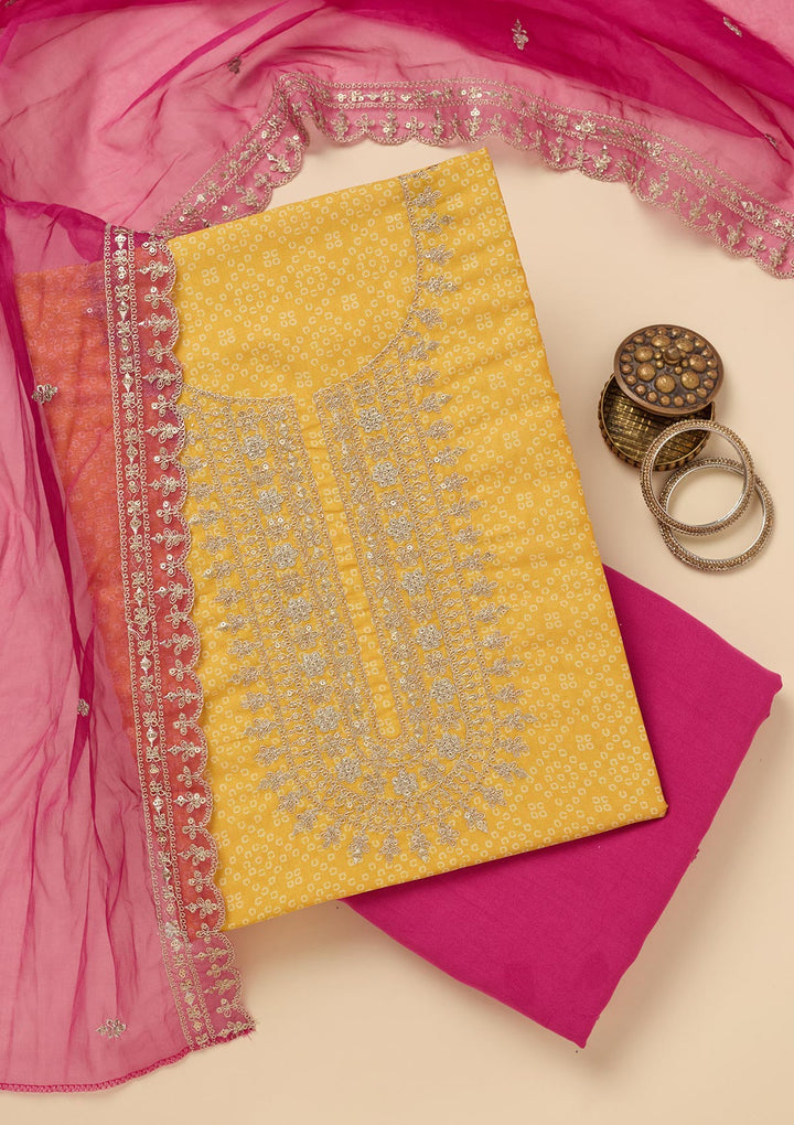 Yellow Zariwork Tissue Unstitched Salwar Suit