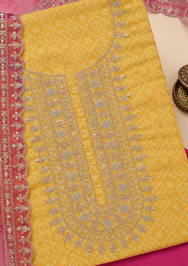Yellow Zariwork Tissue Unstitched Salwar Suit