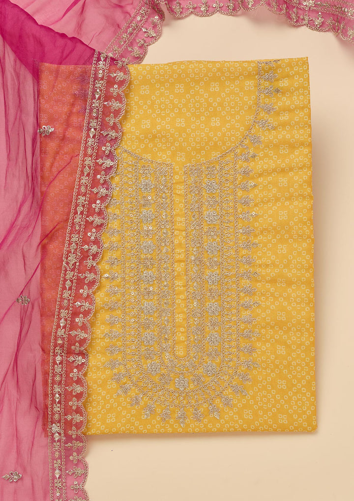 Yellow Zariwork Tissue Unstitched Salwar Suit