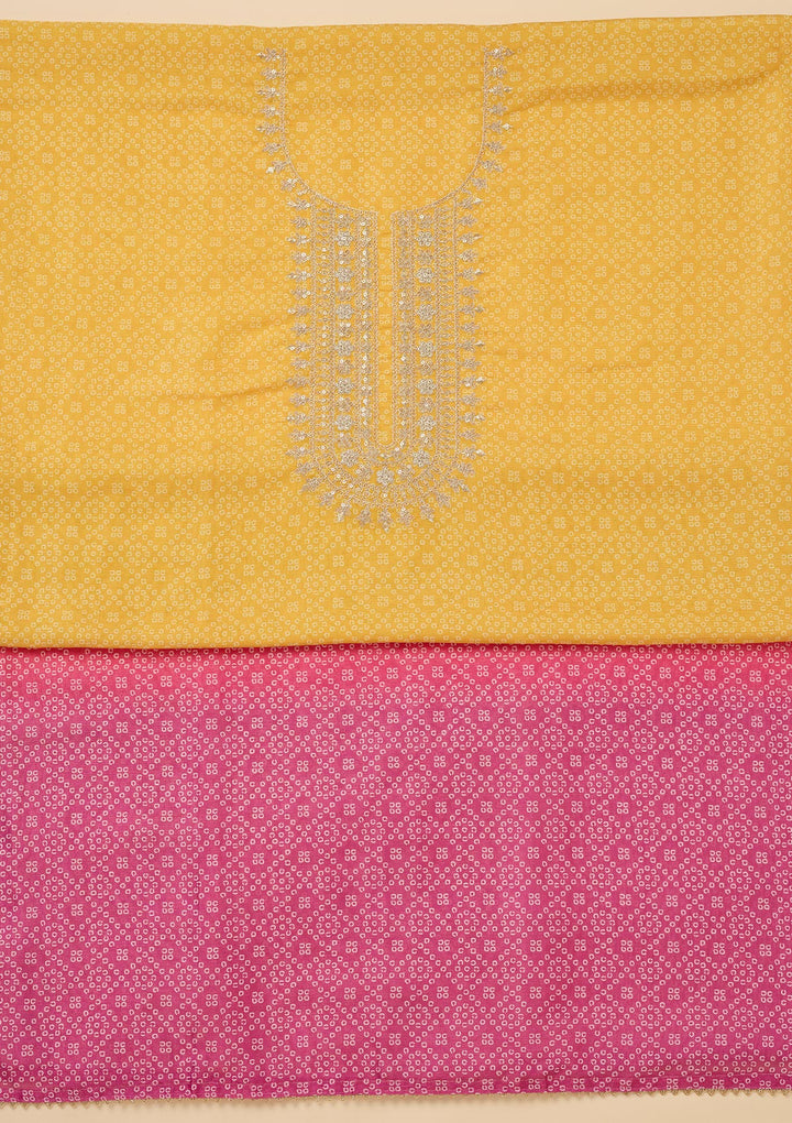 Yellow Zariwork Tissue Unstitched Salwar Suit