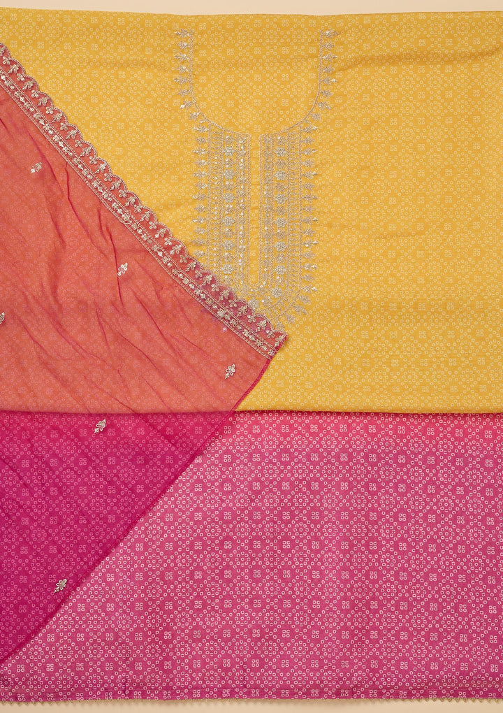 Yellow Zariwork Tissue Unstitched Salwar Suit