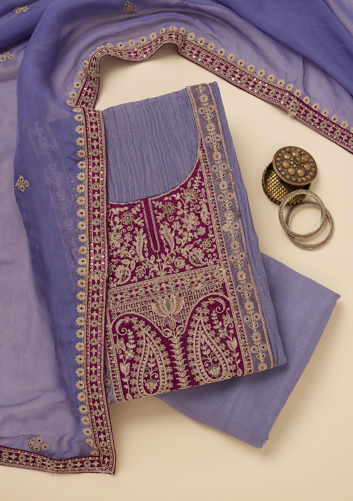 Purple Zariwork Tissue Unstitched Salwar Suit