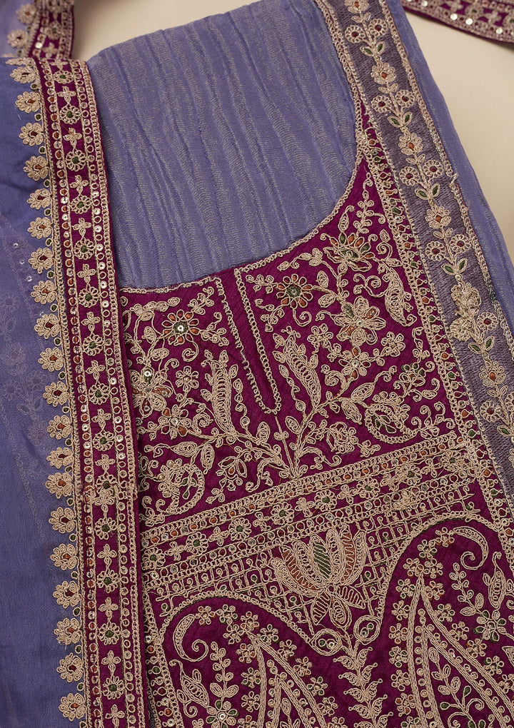 Purple Zariwork Tissue Unstitched Salwar Suit