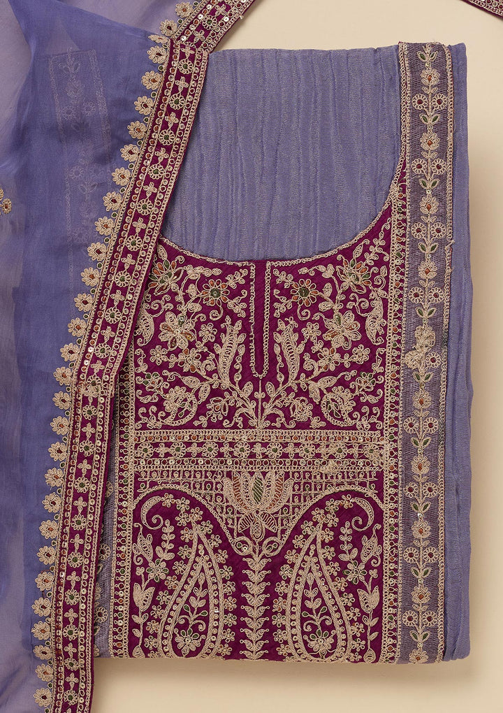 Purple Zariwork Tissue Unstitched Salwar Suit