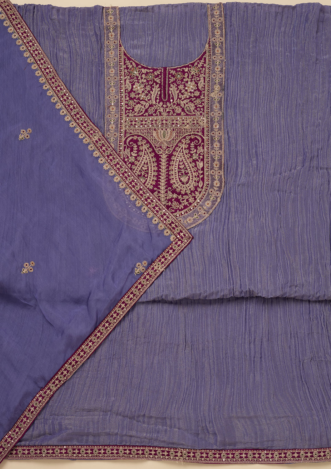 Purple Zariwork Tissue Unstitched Salwar Suit