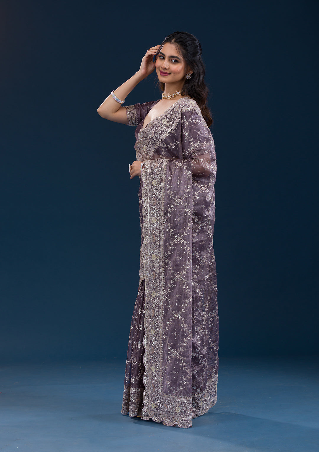 Purple Zariwork Tissue Saree