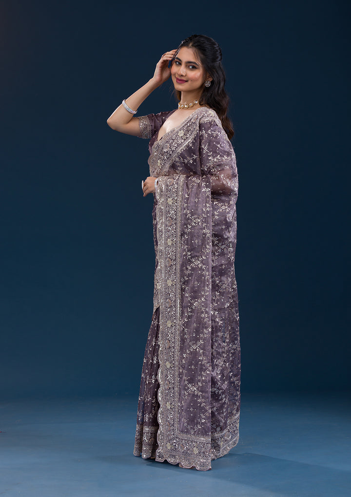Purple Zariwork Tissue Saree