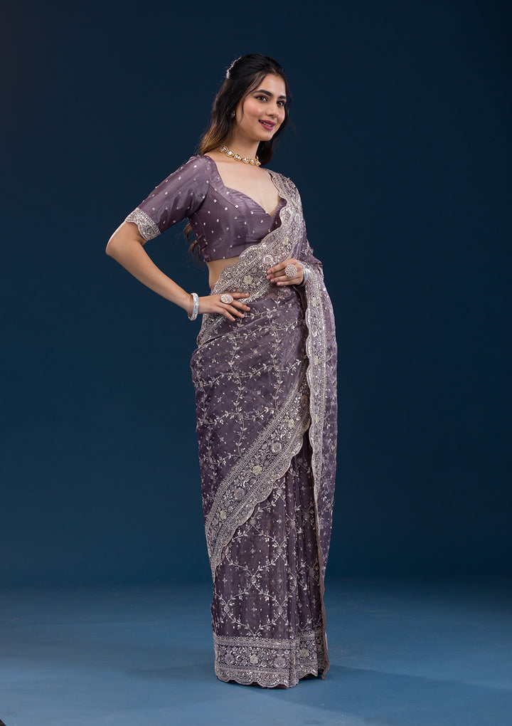 Purple Zariwork Tissue Saree
