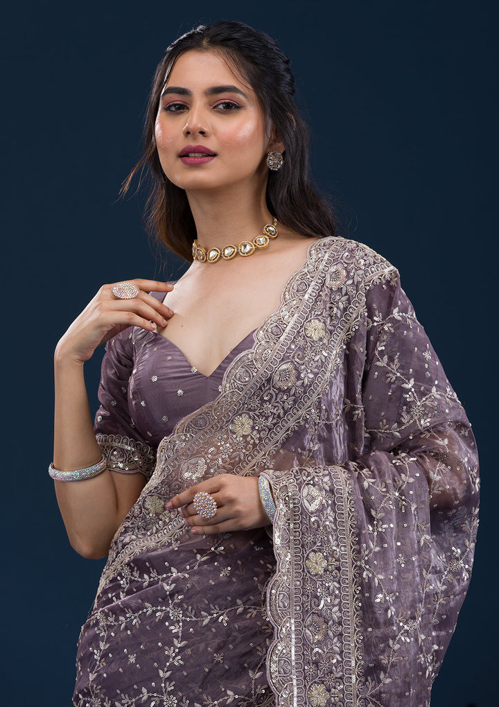 Purple Zariwork Tissue Saree