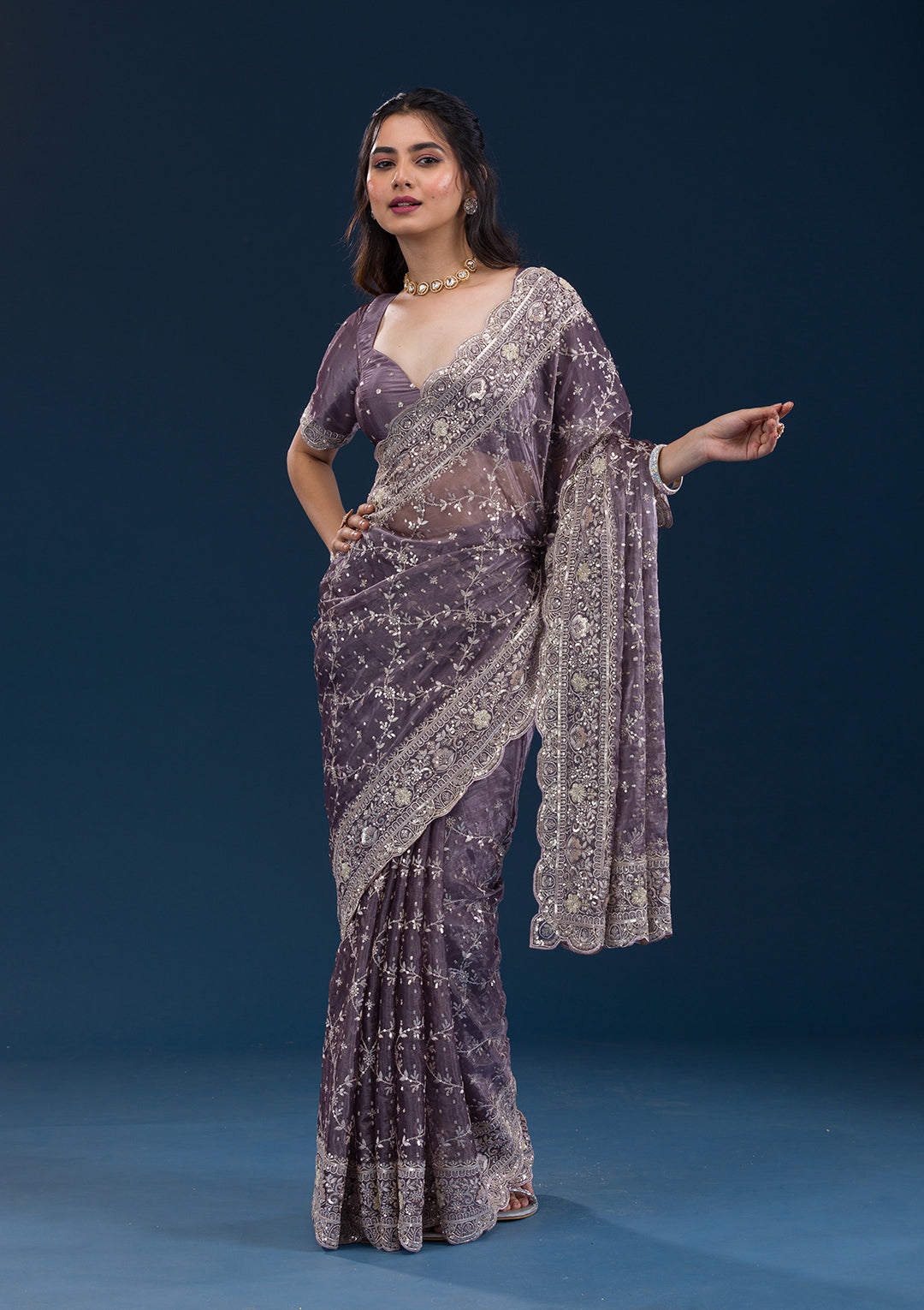 Purple Zariwork Tissue Saree
