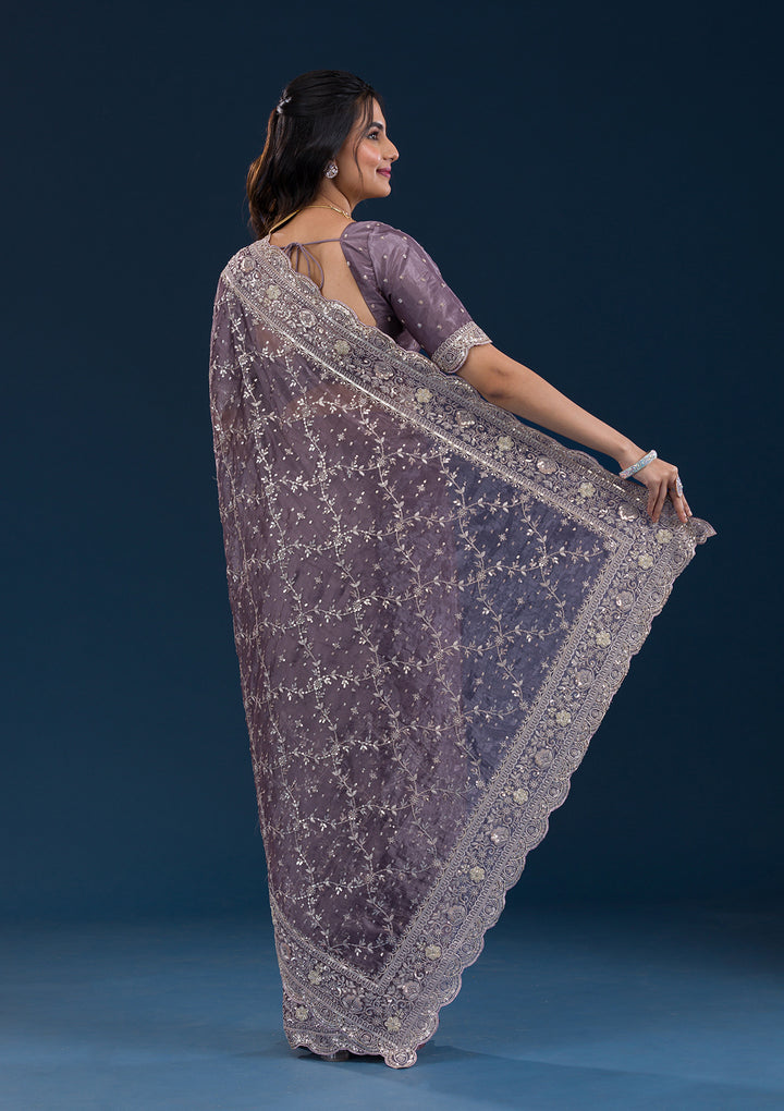 Purple Zariwork Tissue Saree