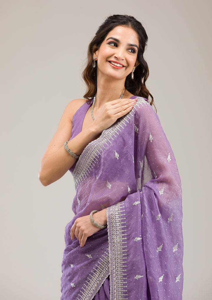Purple Zariwork Tissue Saree