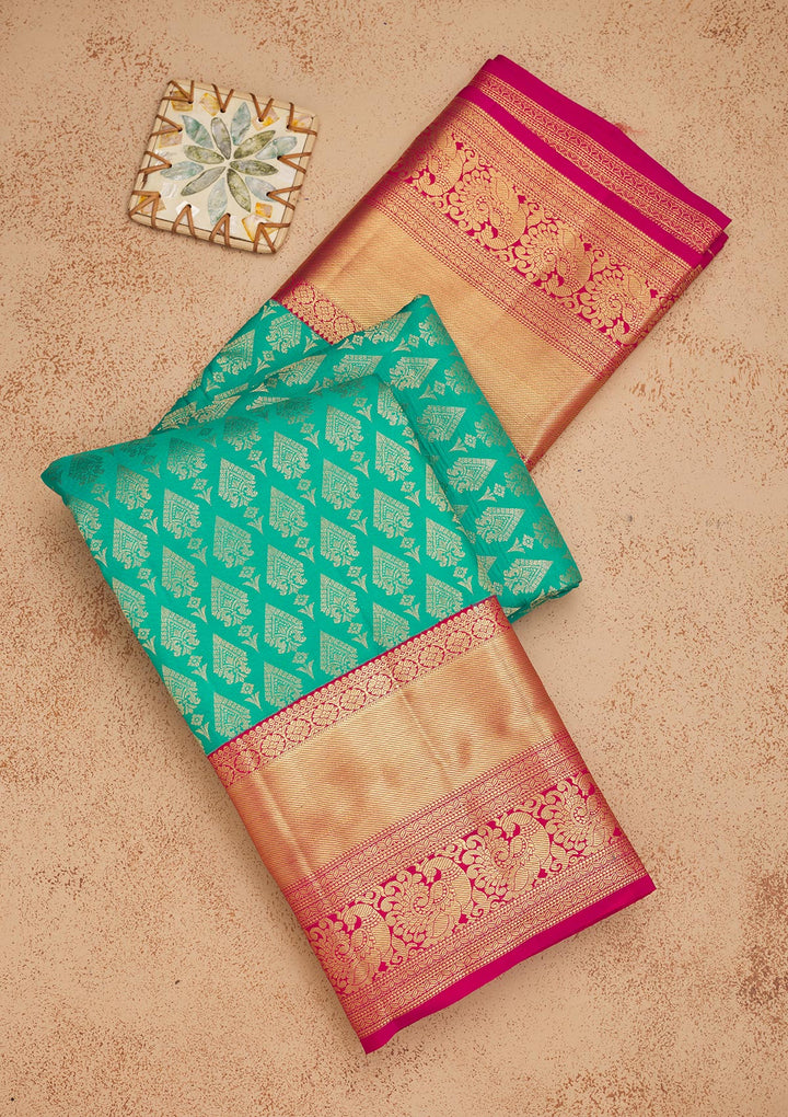 Rama Green Zariwork Pure Silk Saree