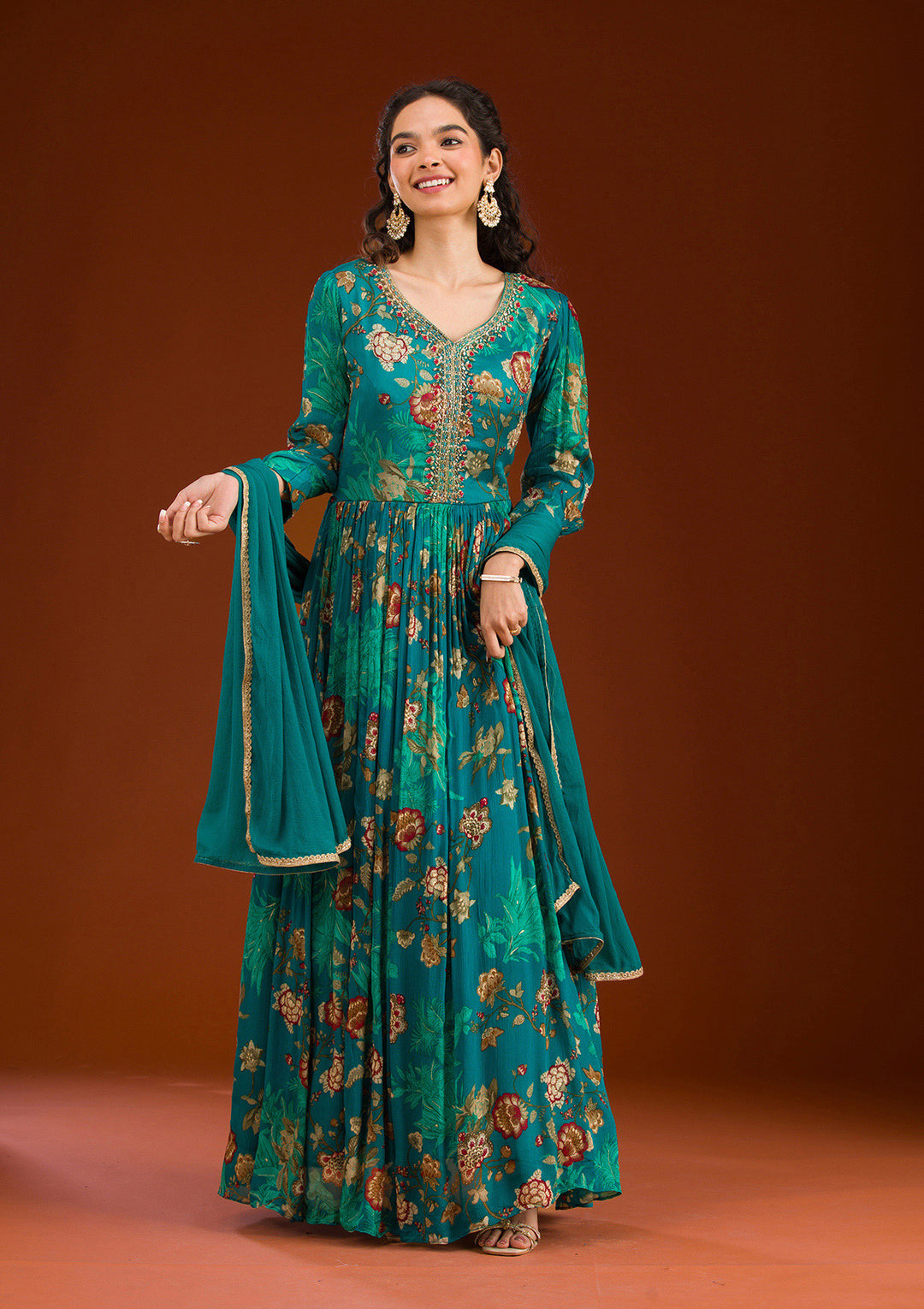 Rama Green Cutdana Semi Crepe Readymade Salwar Suit