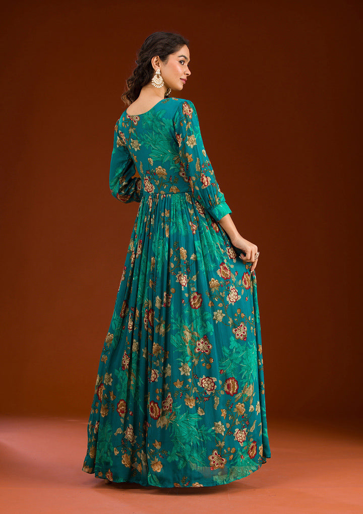 Rama Green Cutdana Semi Crepe Readymade Salwar Suit