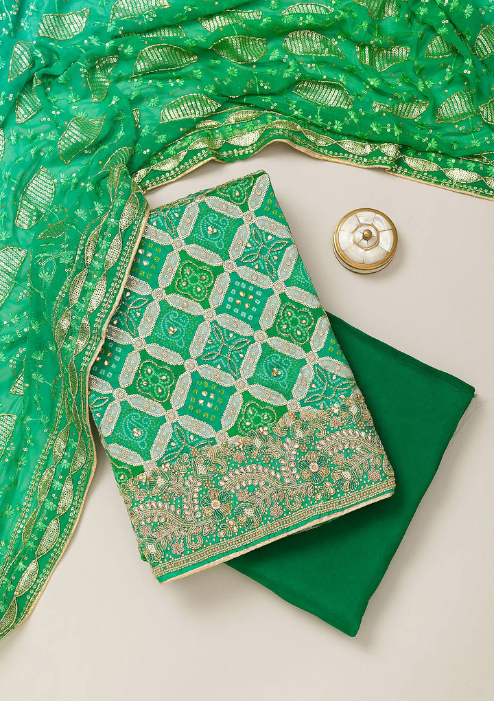Rama Green Cutdana Semi Crepe Unstitched Salwar Suit