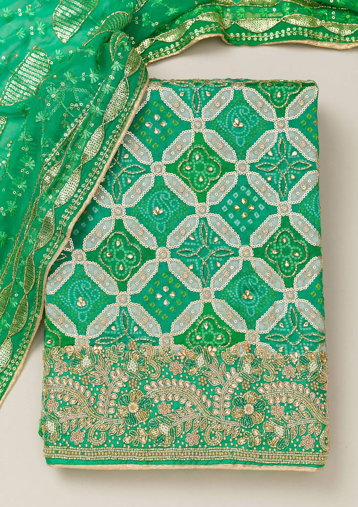 Rama Green Cutdana Semi Crepe Unstitched Salwar Suit