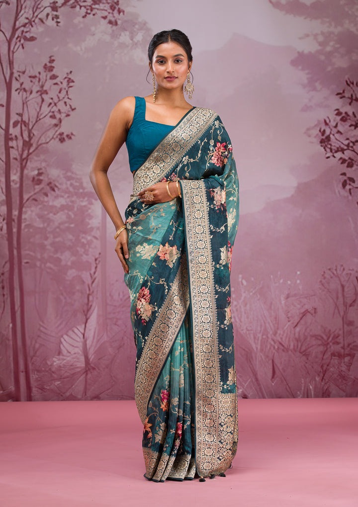 Rama Green Printed Georgette Saree
