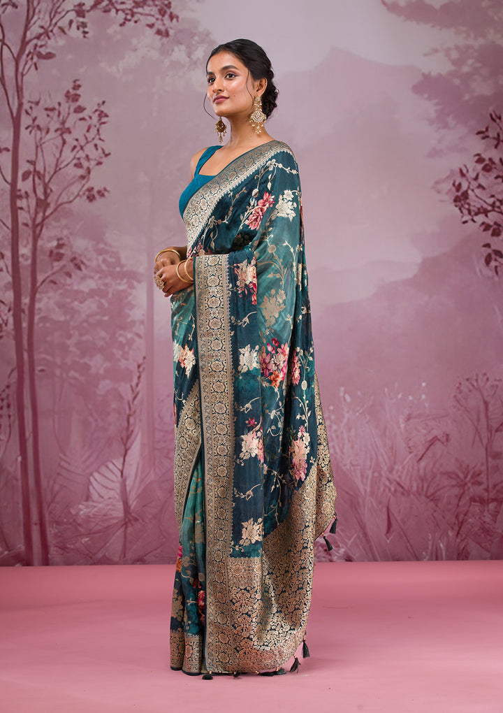 Rama Green Printed Georgette Saree