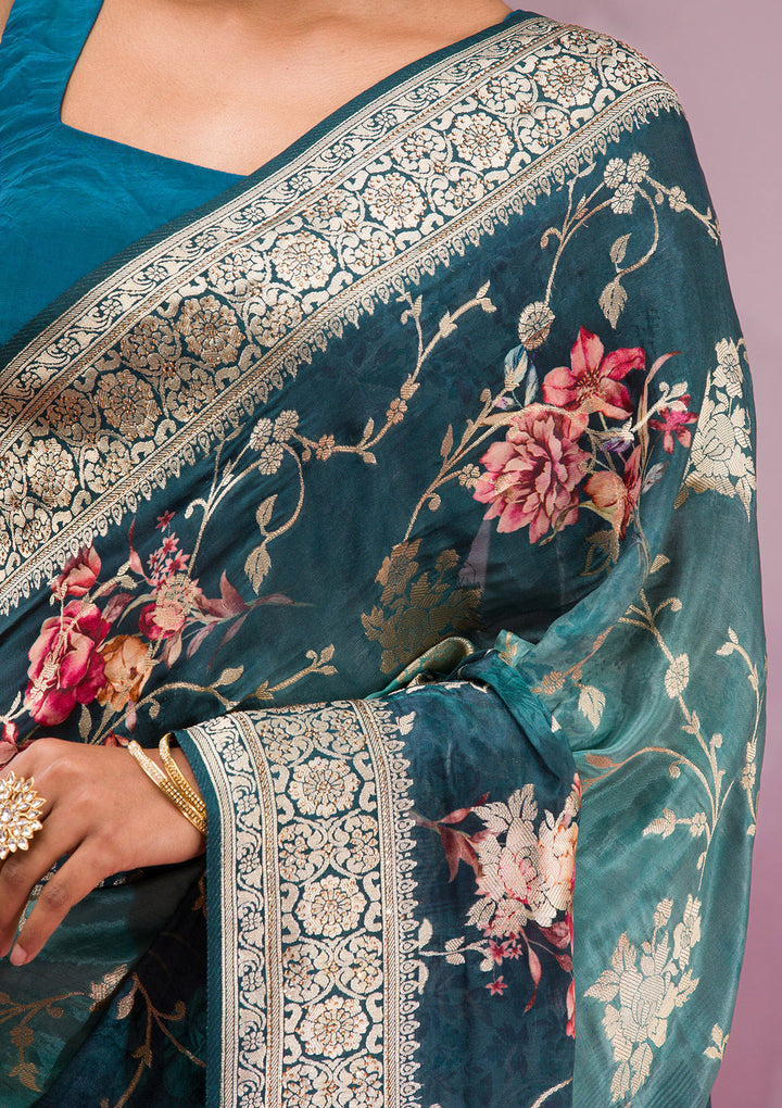Rama Green Printed Georgette Saree