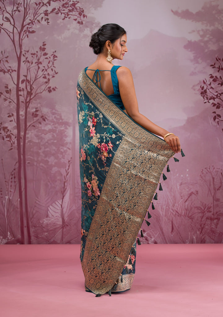 Rama Green Printed Georgette Saree