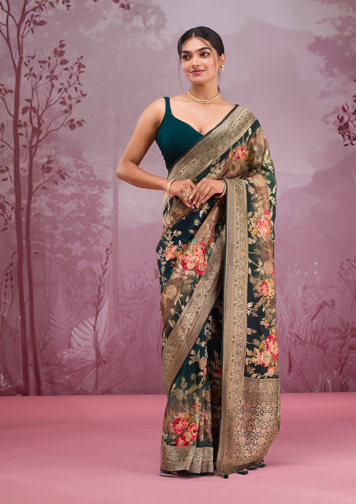 Rama Green Printed Georgette Saree
