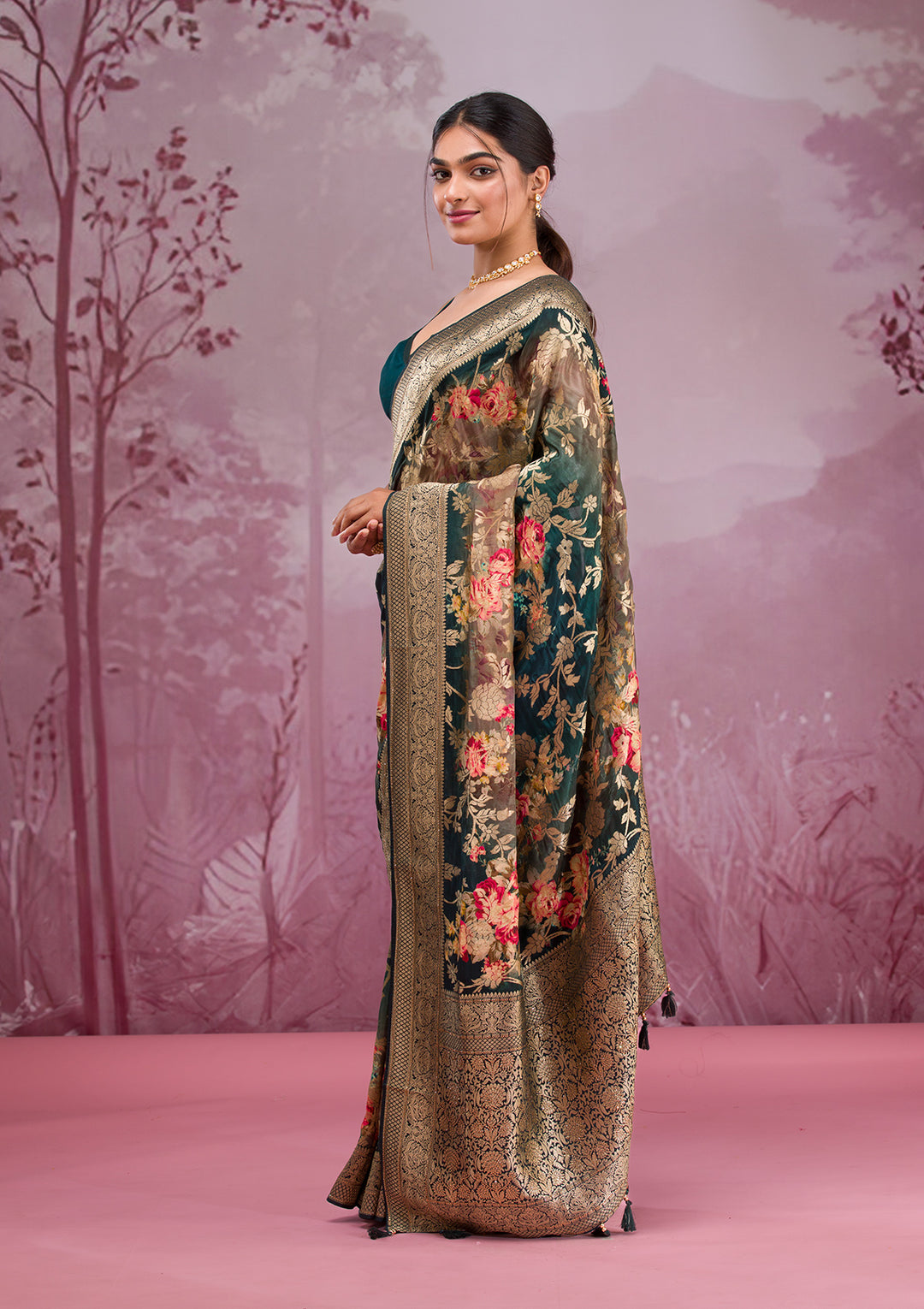 Rama Green Printed Georgette Saree