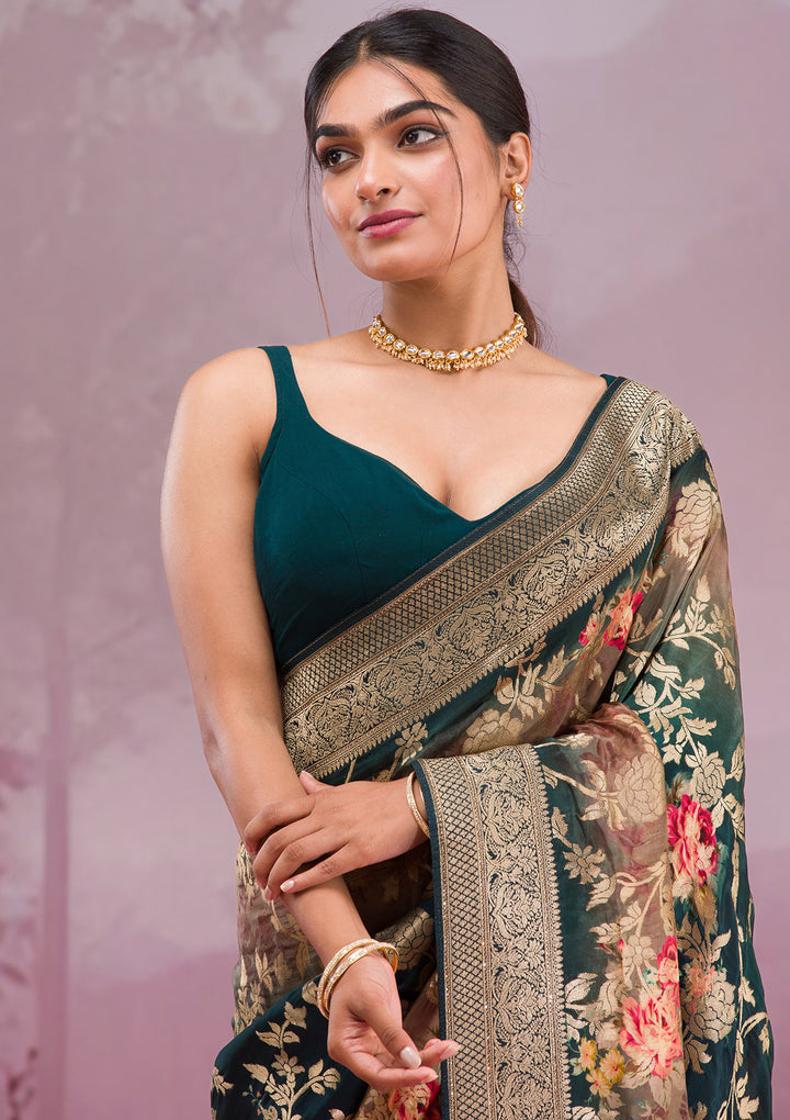 Rama Green Printed Georgette Saree