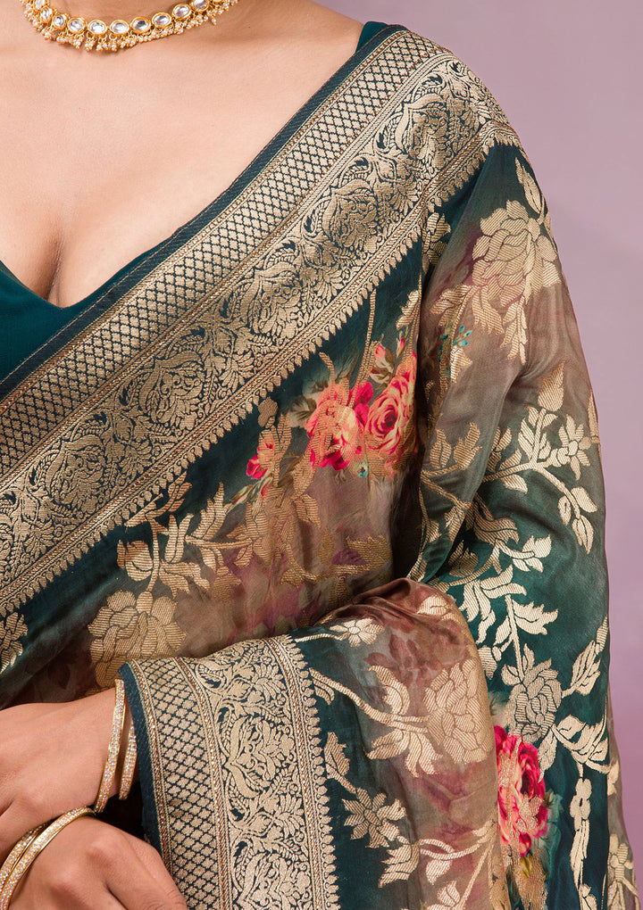 Rama Green Printed Georgette Saree