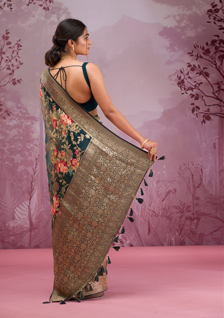 Rama Green Printed Georgette Saree