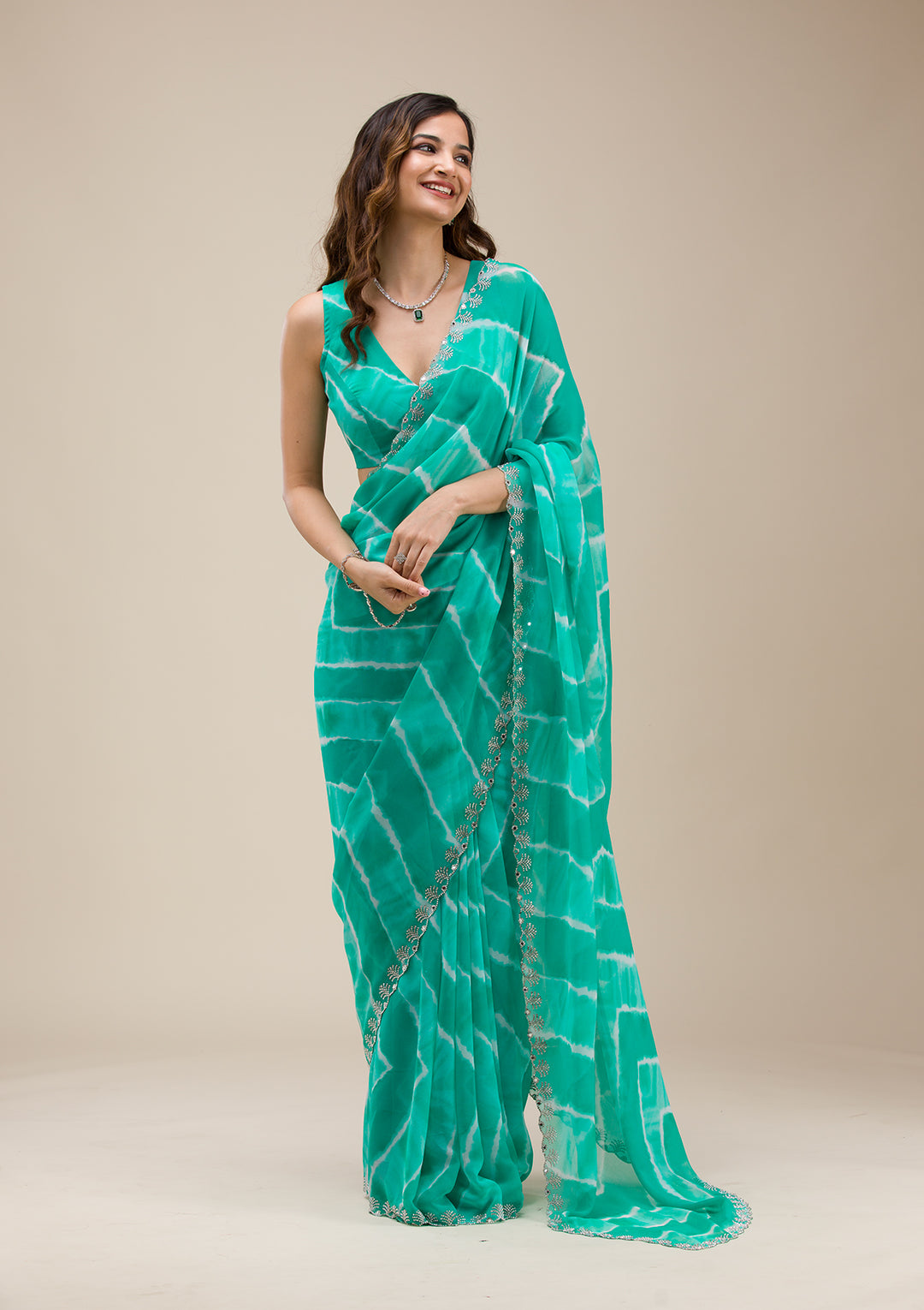 Rama Green Printed Georgette Saree