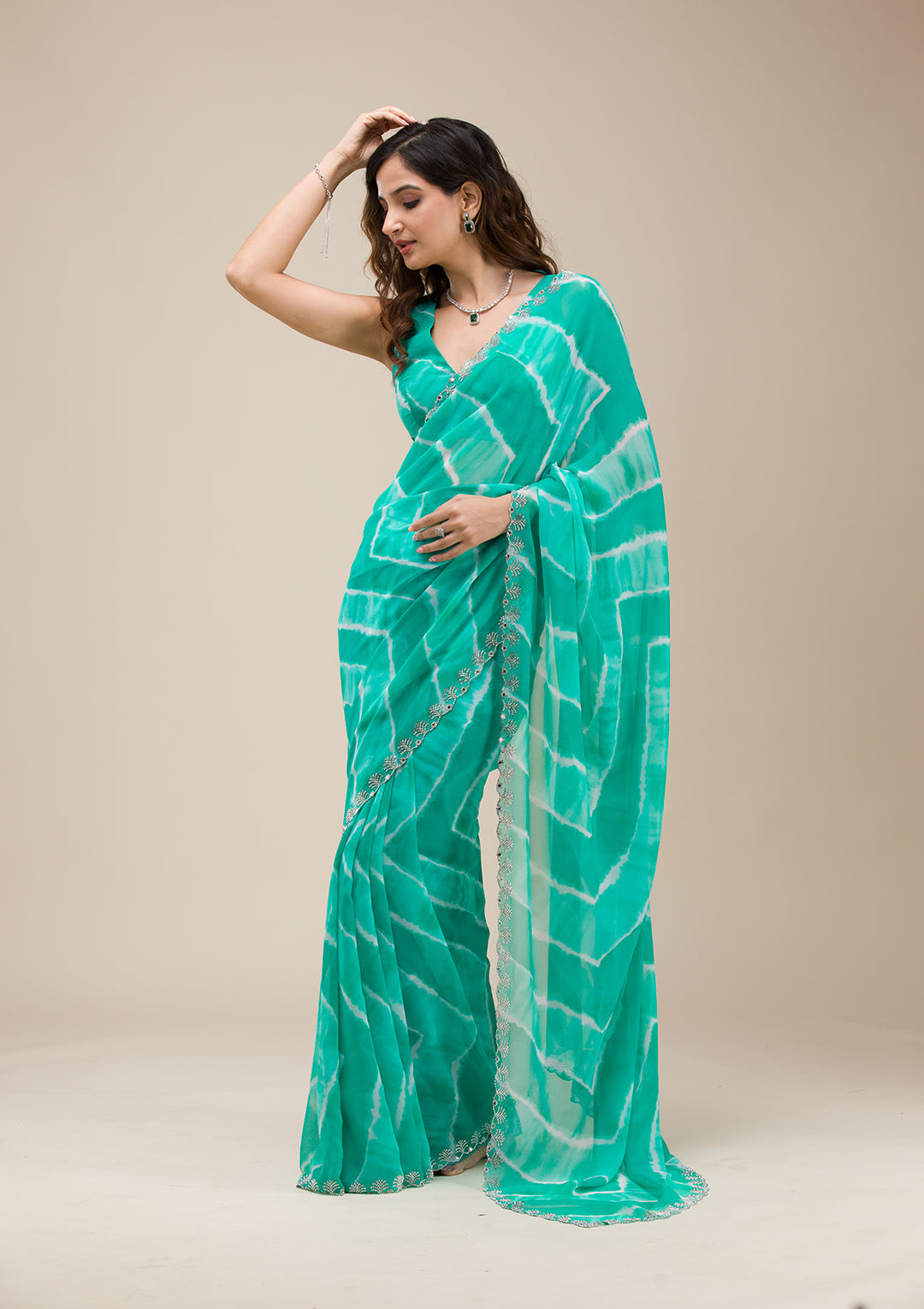 Rama Green Printed Georgette Saree